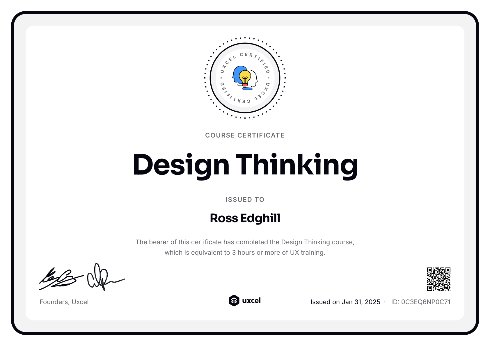 Ross Edghill's certificate
